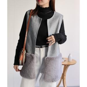 新品同様✩大きいサイズ✩ラパン✩ブラック✩XL✩ファーベスト✩ロングベスト 新品同様✩大きいサイズ✩ラパン✩ブラック✩XL✩ファーベスト✩ロング