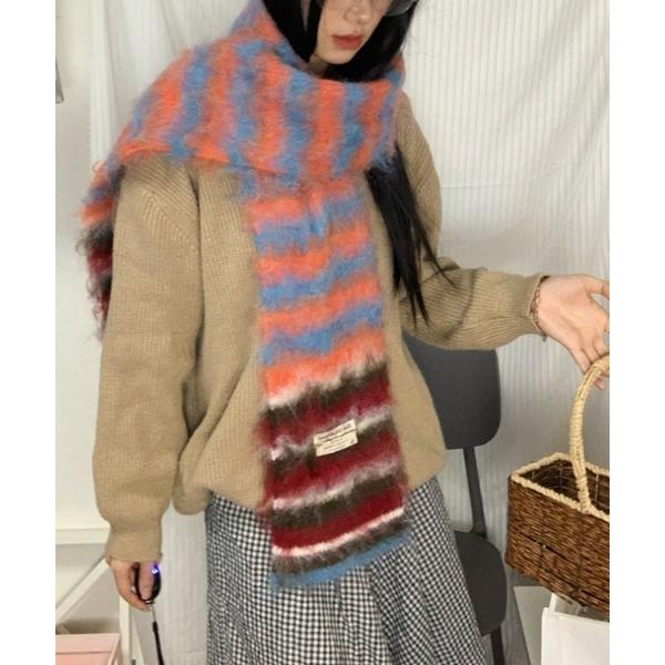 マフラー ストール カラーストライプマフラー レディース