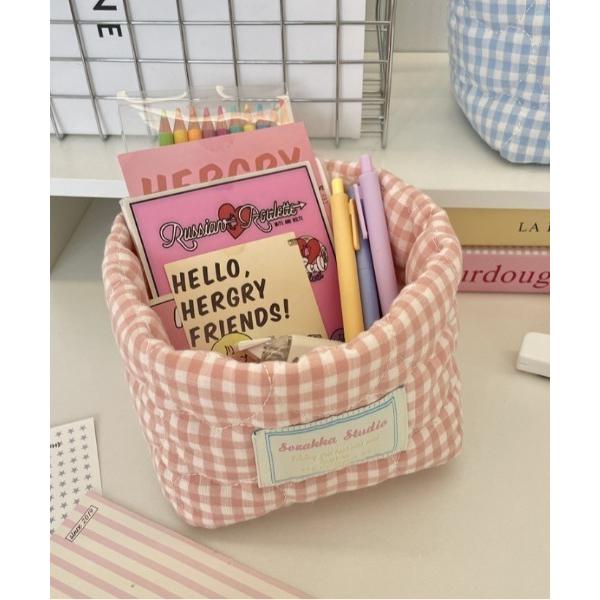 収納 チェック柄収納バスケット