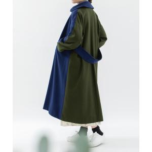 コート アウター バイカラーロングコート レディース