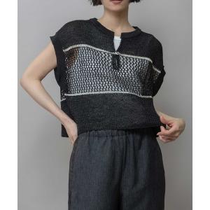 ニット セーター リブ編み×スカシ編みニットジレ レディース