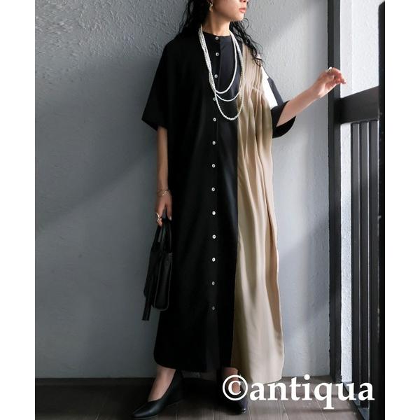 「antiqua」 半袖ワンピース R ブラック レディース