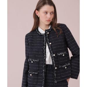 ANAYI（アナイ） ジャケット ノーカラージャケット ネイビーツイード