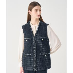 ANAYI（アナイ） ジャケット ノーカラージャケット ネイビーツイード