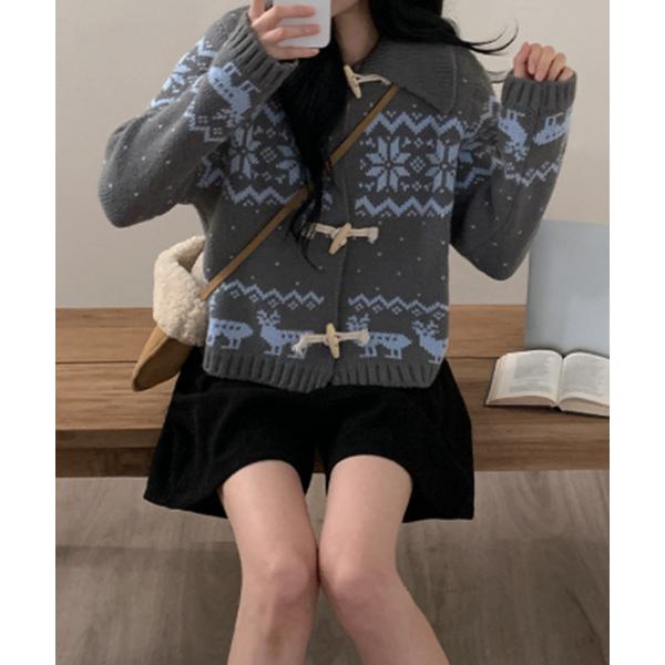 ニット セーター ノルディック柄 トグルボタン ニットカーディガン レディース