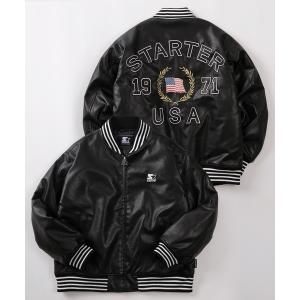 スタジャン 「88」「STARTER/スターター」フェイクレザー バックロゴデザイン 中綿 スタジャン/ワンポイント刺繍/リブライン メンズ レディー