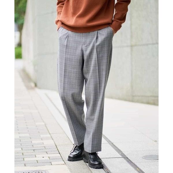 パンツ 「イージーケア/毛玉になりにくい」LANATECチェックワンタックワイドイージースラックス「...