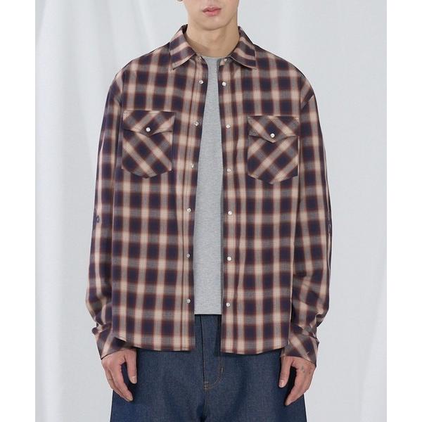 ブラウス シャツ K-POPアイドル着用「UNISEX」SLOW ACID／袖刺繍 チェックシャツ ...