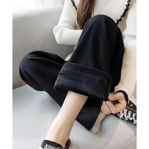 パンツ 裏起毛コーデュロイワイドパンツ レディース