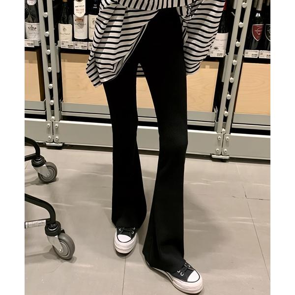 パンツ リブフレアパンツ/美脚リブレギンス レディース