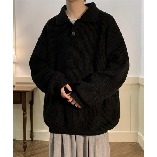 ニット セーター オーバーサイズポロニットトップス/ユニセックス レディース メンズ