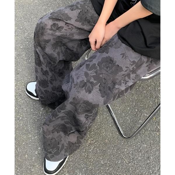 パンツ 花柄ルーズシルエットワイドパンツ レディース
