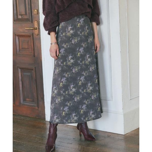 ロング スカート FLORAL SATIN SKIRT