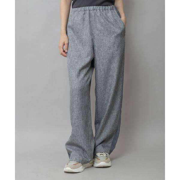 パンツ 「ウォッシャブル」「防シワ」ツイード調ツイル×メッシュサイドストライプパンツ レディース