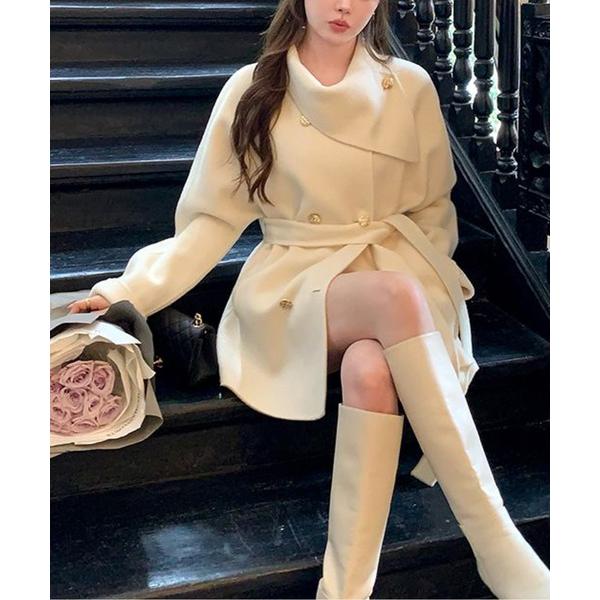 コート アウター ウールタッチフレアミニ丈ダブルコート レディース