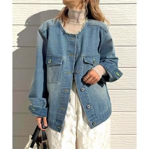 デニムジャケット gジャン ノーカラーデニムブルゾン レディース