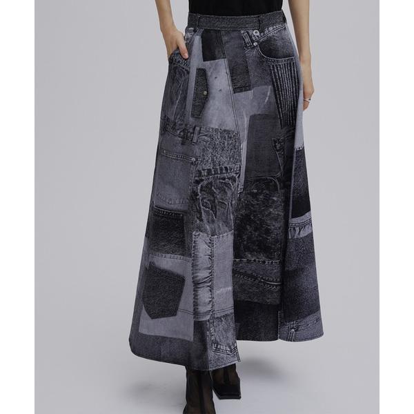 デニムスカート DENIM PATCHWORK PRINT SKIRT