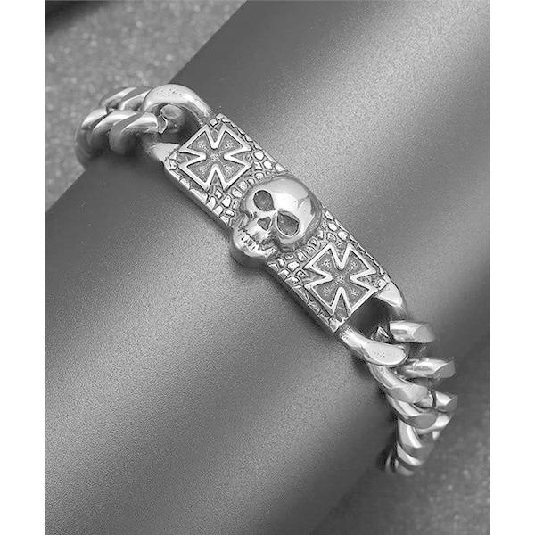 ブレスレット /アイアンクロス＆スカルシルバーブレスレット/メンズ(SK) メンズ レディース