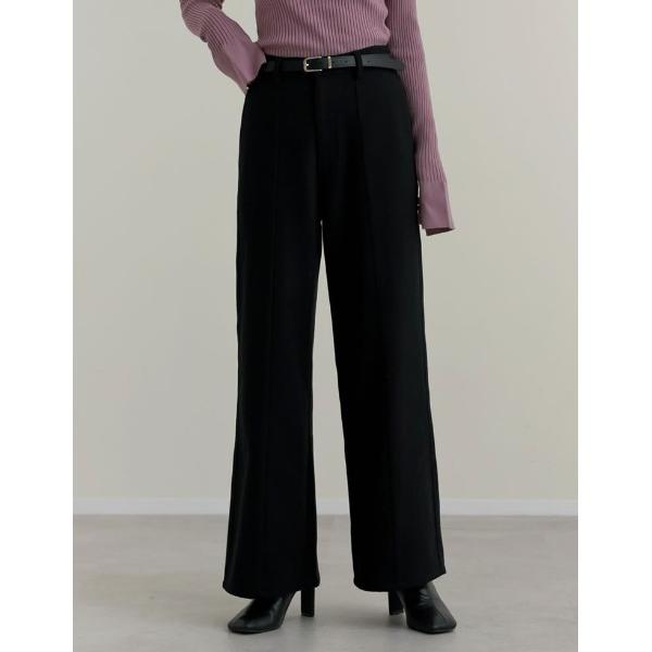 パンツ 「洗濯機で洗える」「低身長/高身長サイズ有」圧縮ウールライクピンタックストレートパンツ レデ...