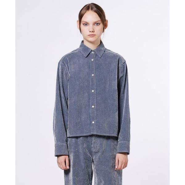 デニムジャケット gジャン デニムフロッキープリントシャツ レディース