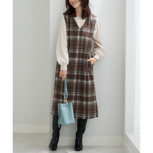 スカート ポケット付ふんわり起毛ジャンパースカート