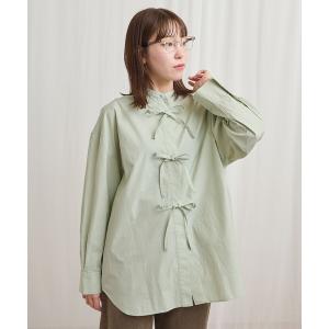 ブラウス シャツ ribbon long shirt レディース
