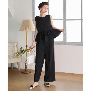 セットアップ 「BONLECILL noir」ショルダーリボンペプラムノースリーブプルオーバー＆センタープレススラックスSET UP レディース