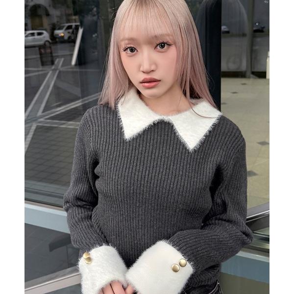 ニット セーター 「DAESE TOKYO/デセトウキョウ」ウールライクフェザー配色ポロニット レデ...