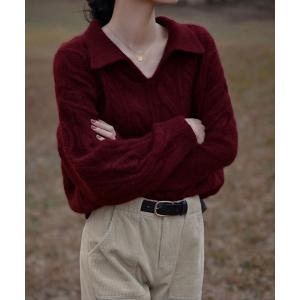 「AMOUR BOX」 長袖ニット FREE レッド レディース