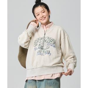 トレーナー スウェット のび〜る裏毛 ハーフジップ カレッジロゴスウェット / プルオーバー（スーパーストレッチ） レディース