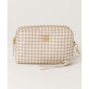 「miu miu」 チェック柄 ポーチ - ベージュ レディース