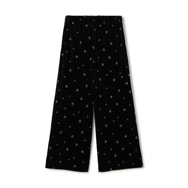 パンツ メッシュベロアエンブロイダリー サイドドロストパンツ レディース