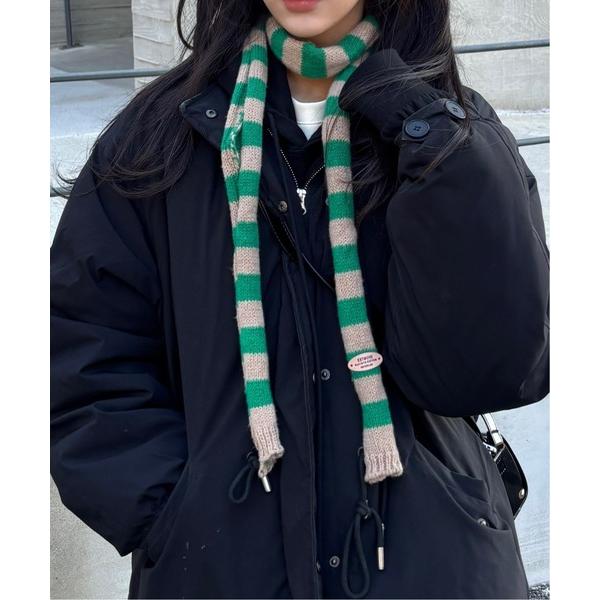 マフラー ストール バイカラー ストライプ ニットタイマフラー レディース メンズ