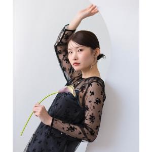 パーティードレス ドレス 「kaene 別注カラー」フロッキーベロアチュールレース ２way Iラインワンピース ドレス パーティー 結婚式 お呼ばれ オケージョン