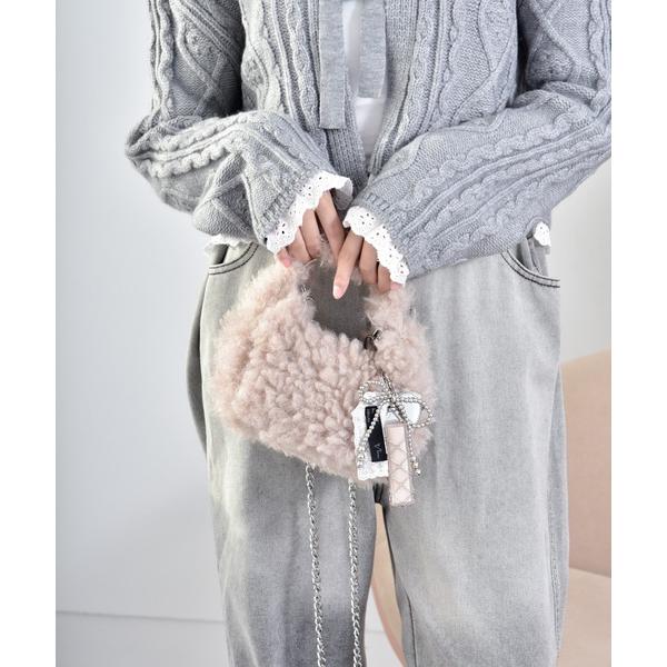 ショルダーバッグ バッグ チェーンショルダー付きボアムーンバッグ レディース