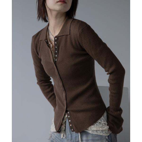 カーディガン ロングスナップポロトップス/カーディガン レディース