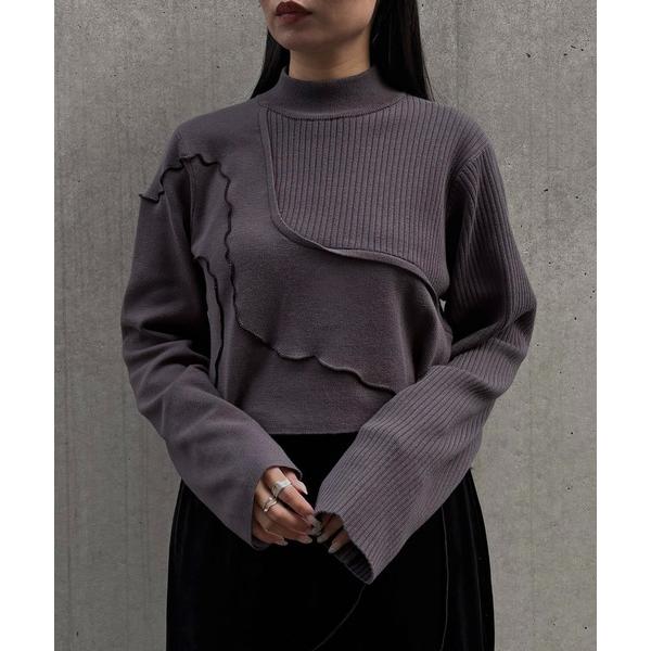 ニット セーター 「＆ｇ'aime 」メロー配色ショートニット　Contrast Lettuce-E...