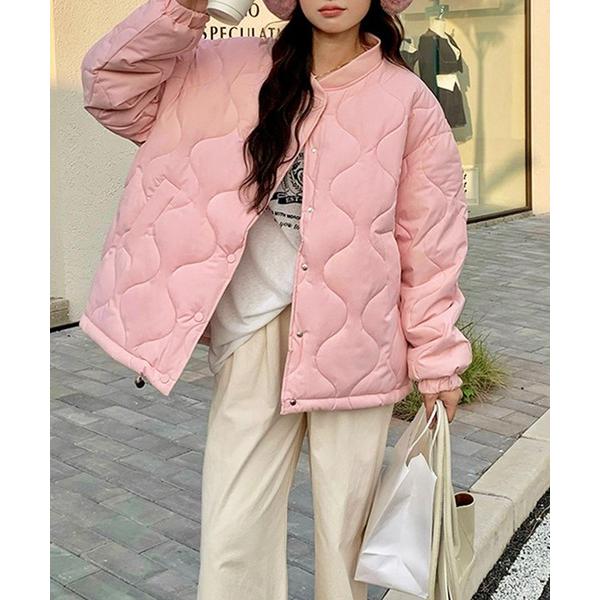 ジャケット ノーカラージャケット ドロストノーカラーキルティングジャケット レディース