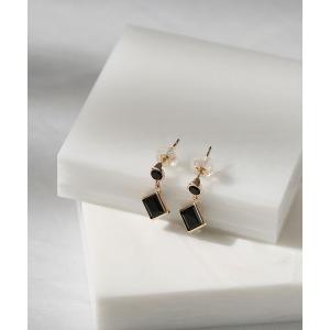 ピアス K10 YG スクエアオニキス スイングピアス「queite」 レディース