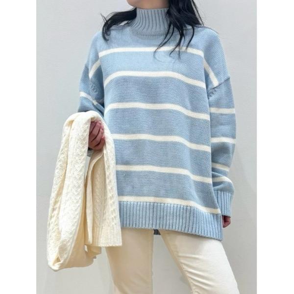 ニット セーター コットン100% オーバーサイズ モックネックセーター レディース