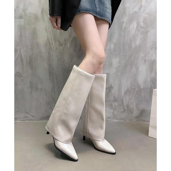 ブーツ 重ねたようなデザインが旬なカバーロングブーツ レディース