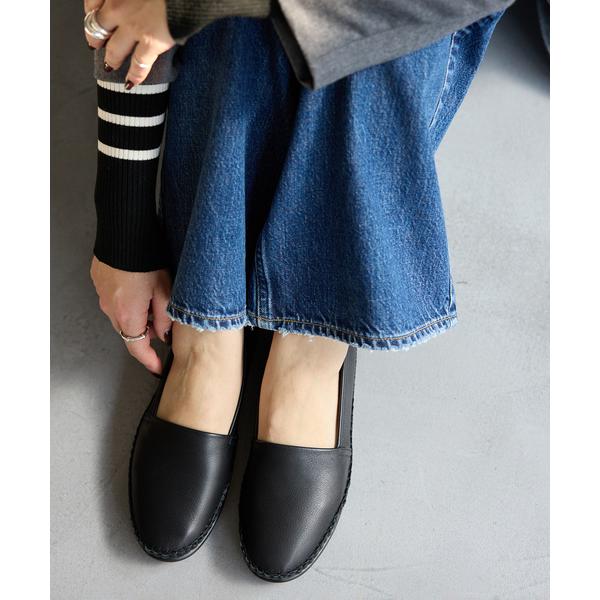 シューズ レザーモールドスリッポン レディース
