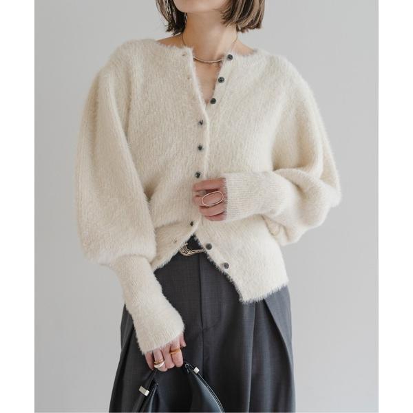カーディガン ボリュームスリーブミニフェザーカーディガン レディース