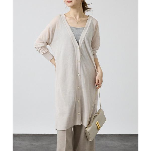 カーディガン 麻混シアーロングカーディガン レディース