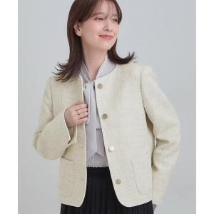 ジャケット ノーカラージャケット 「S-3L」柔らかく軽い ライトツイードジャケット レディース