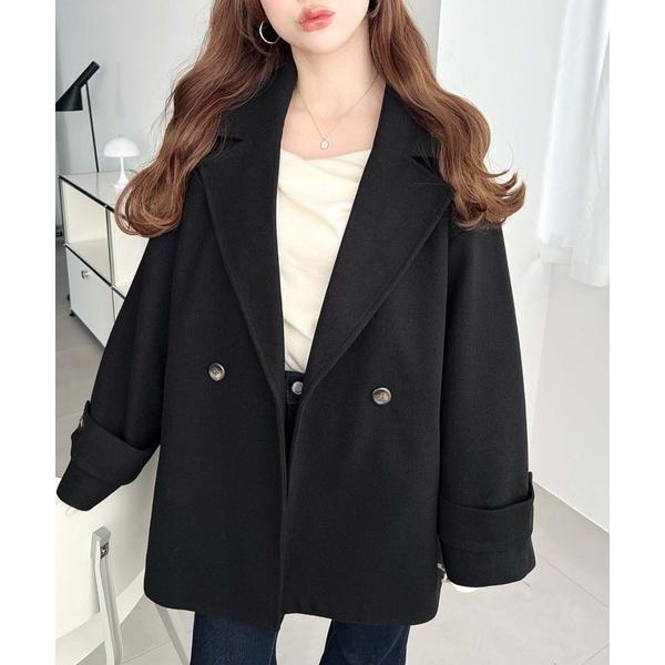 コート チェスターコート ニットメルトンダブルボタンジャケットミドルコート レディース