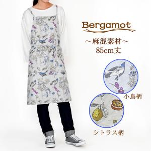 FRIENDSHILL（フレンズヒル） エプロン ショート丈 鳥柄 小鳥 麻 綿麻