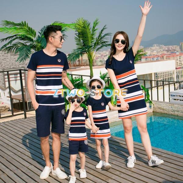 親子半袖tシャツ夏純綿トレーナーTシャツ　カップル、ペアルック、親子服お揃いパパママ子供家族旅行