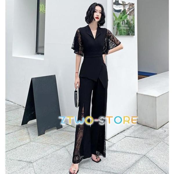 パンツドレス かっこいい パーティードレス 結婚式 お呼ばれドレス パンツ ジャンプスーツ 半袖 袖...