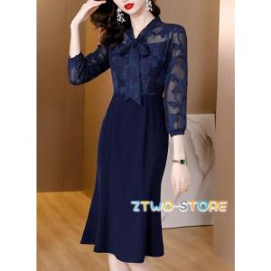 パーティードレス 結婚式 お呼ばれドレス 膝丈 袖あり 赤 黒 青